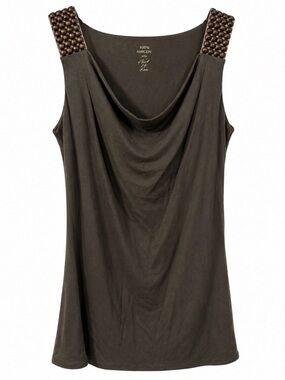 Vintage Marc Cain Beaded Strap Cowl Neck Tank Top | Olive Taupe